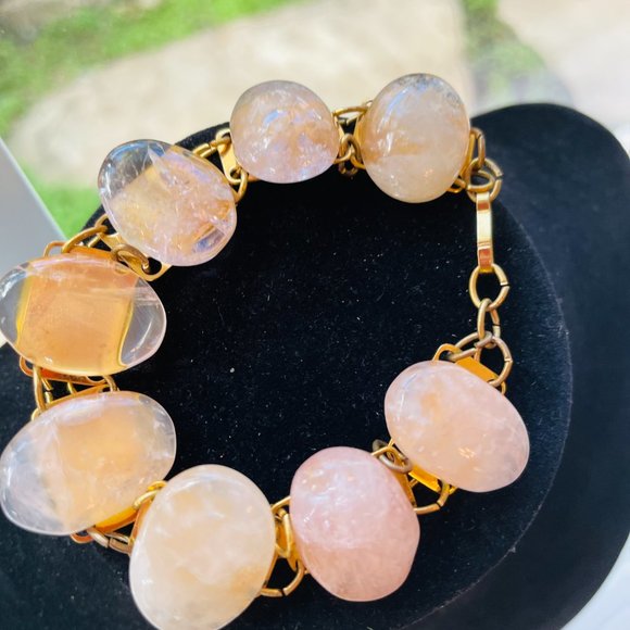 2  VNT ITEMS gold foiled uranium glass bead necklace & Rose Quarts Pink Bracelet - Picture 8 of 8